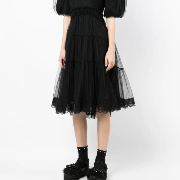 Simone Rocha Short Sleeve Gathered Tier Dress with Tulle Overlay - Picture 4 of 4
